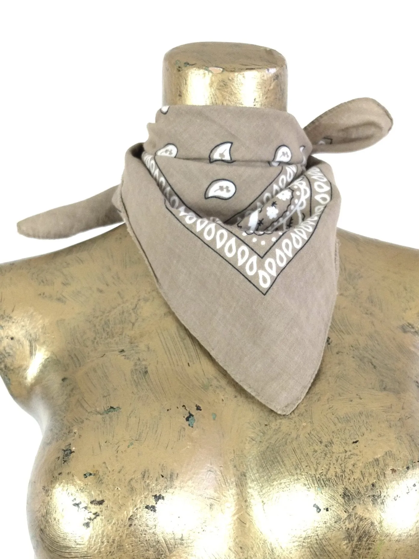 80s Western Beige Cotton Bandana Neck Tie Scarf