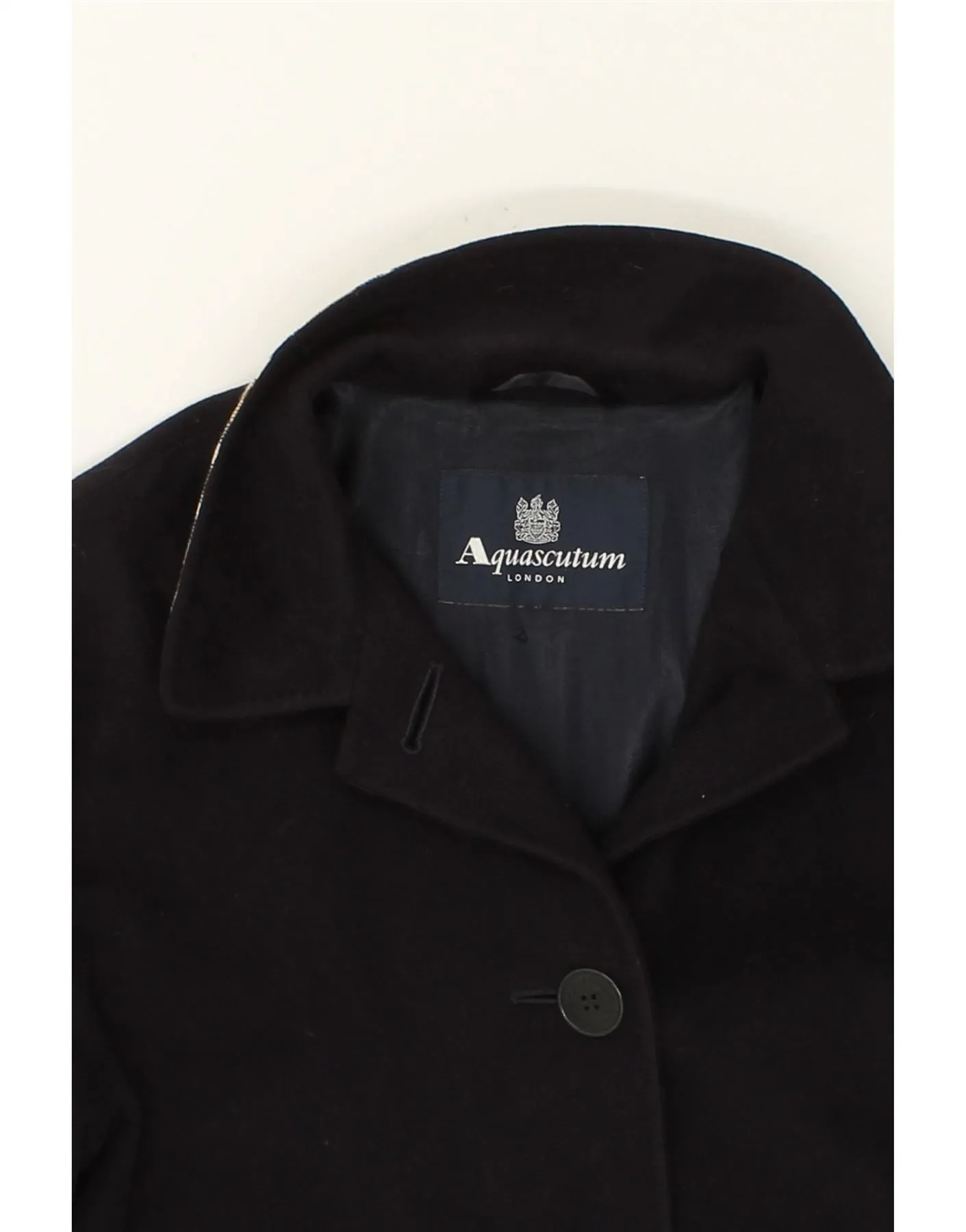 AQUASCUTUM Womens Overcoat UK 14 Medium Navy Blue Wool