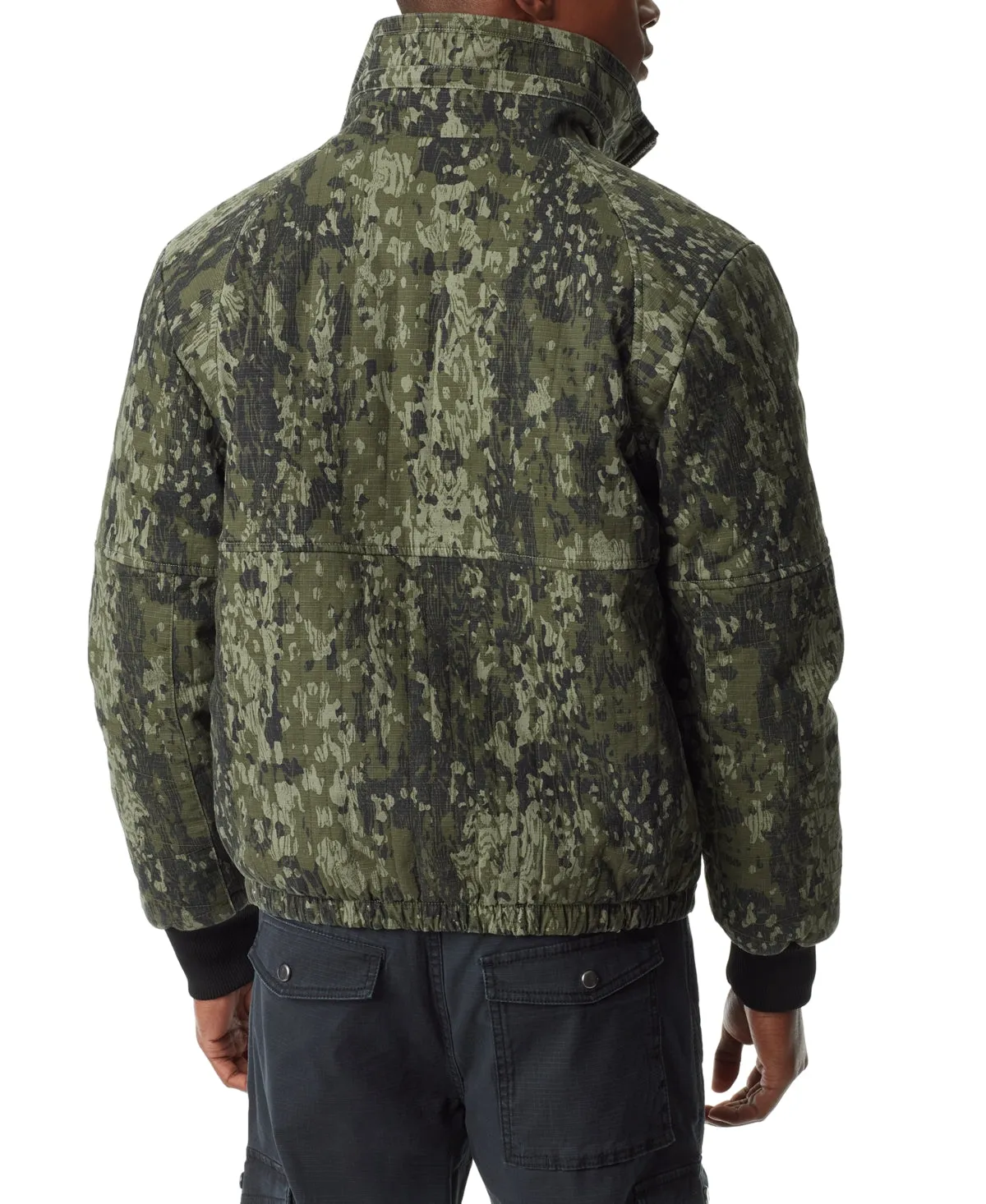 BASS OUTDOOR Mens Quilted Zip Front Bomber Jacket Green Camo Medium