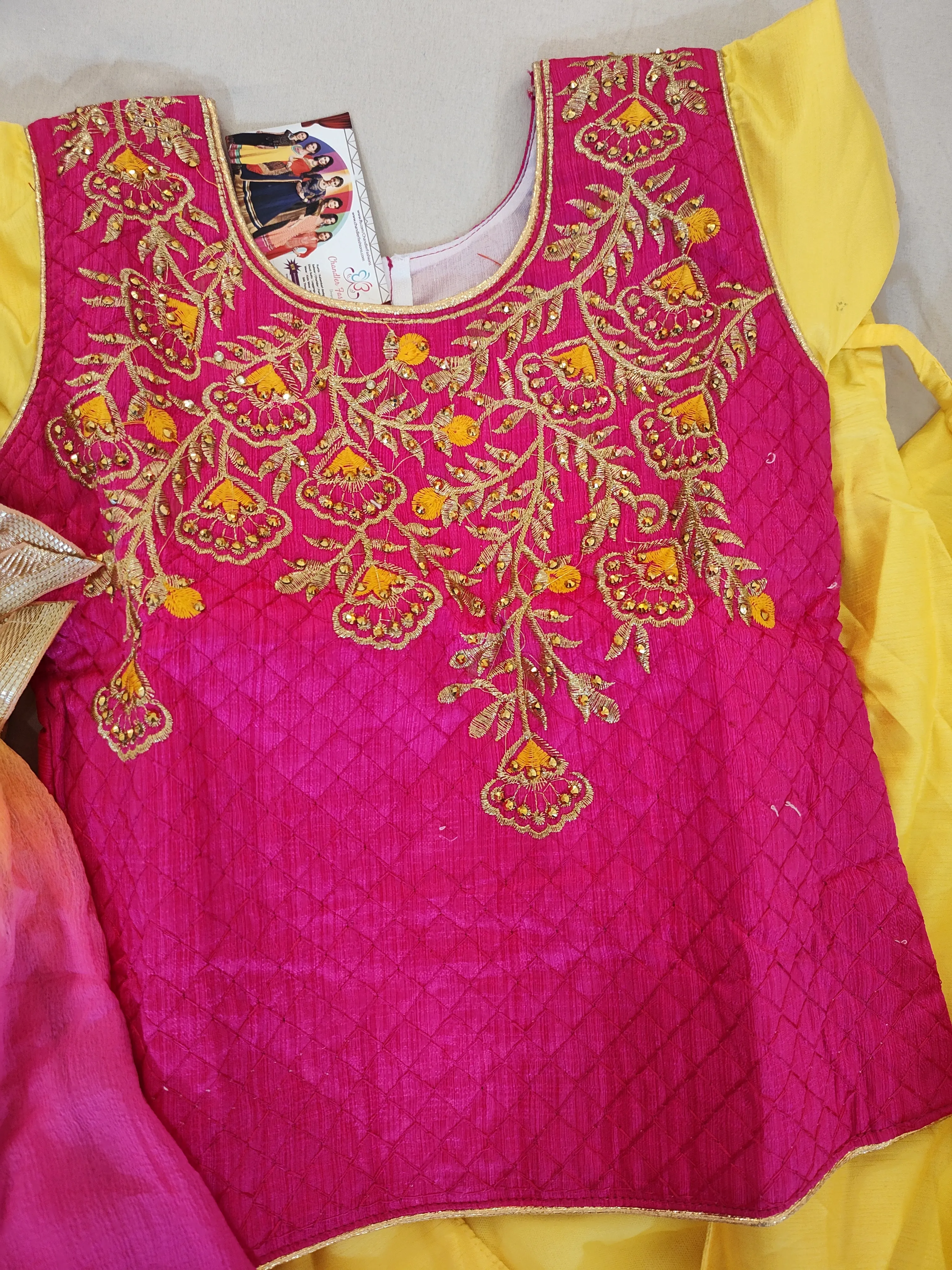 Beautiful Yellow And Pink Lehenga Set With Overcoat