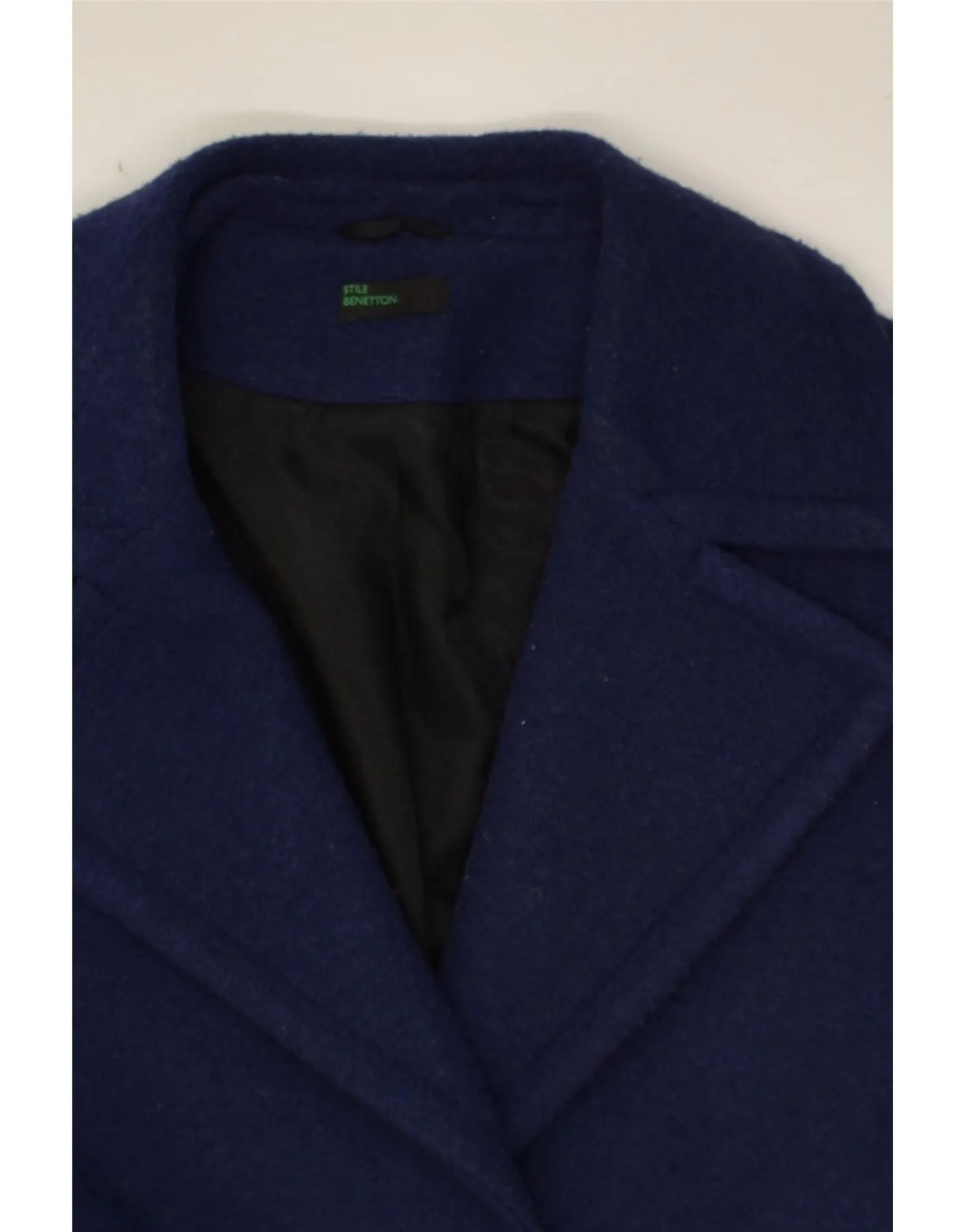 BENETTON Womens Overcoat UK 10 Small Navy Blue Polyester