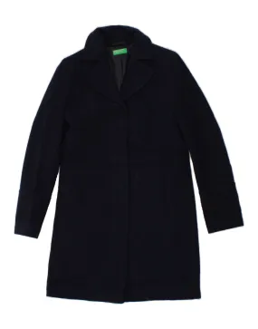 BENETTON Womens Overcoat UK 6 XS  Navy Blue Polyester