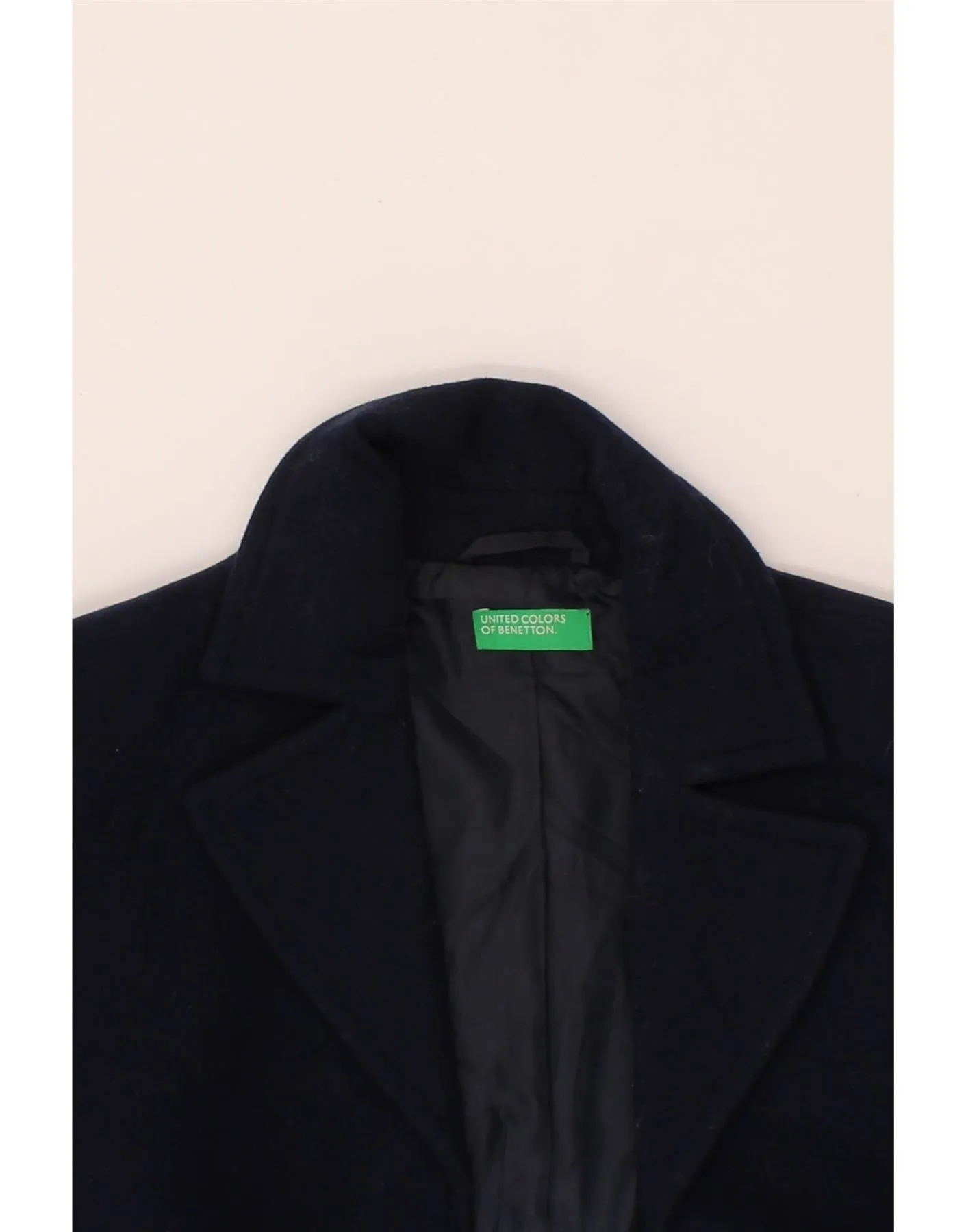 BENETTON Womens Overcoat UK 6 XS  Navy Blue Polyester