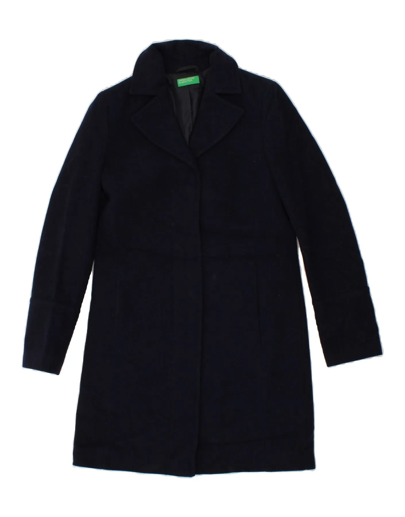 BENETTON Womens Overcoat UK 6 XS  Navy Blue Polyester