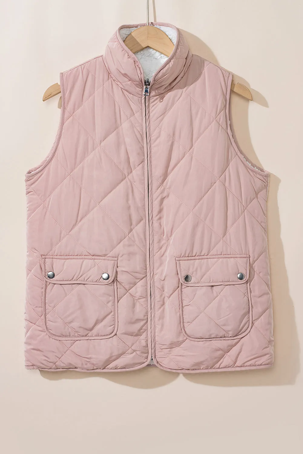 Black Zip Up Fleece Lined Quilted Vest Coat
