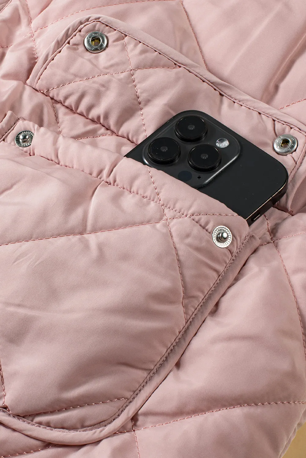 Black Zip Up Fleece Lined Quilted Vest Coat