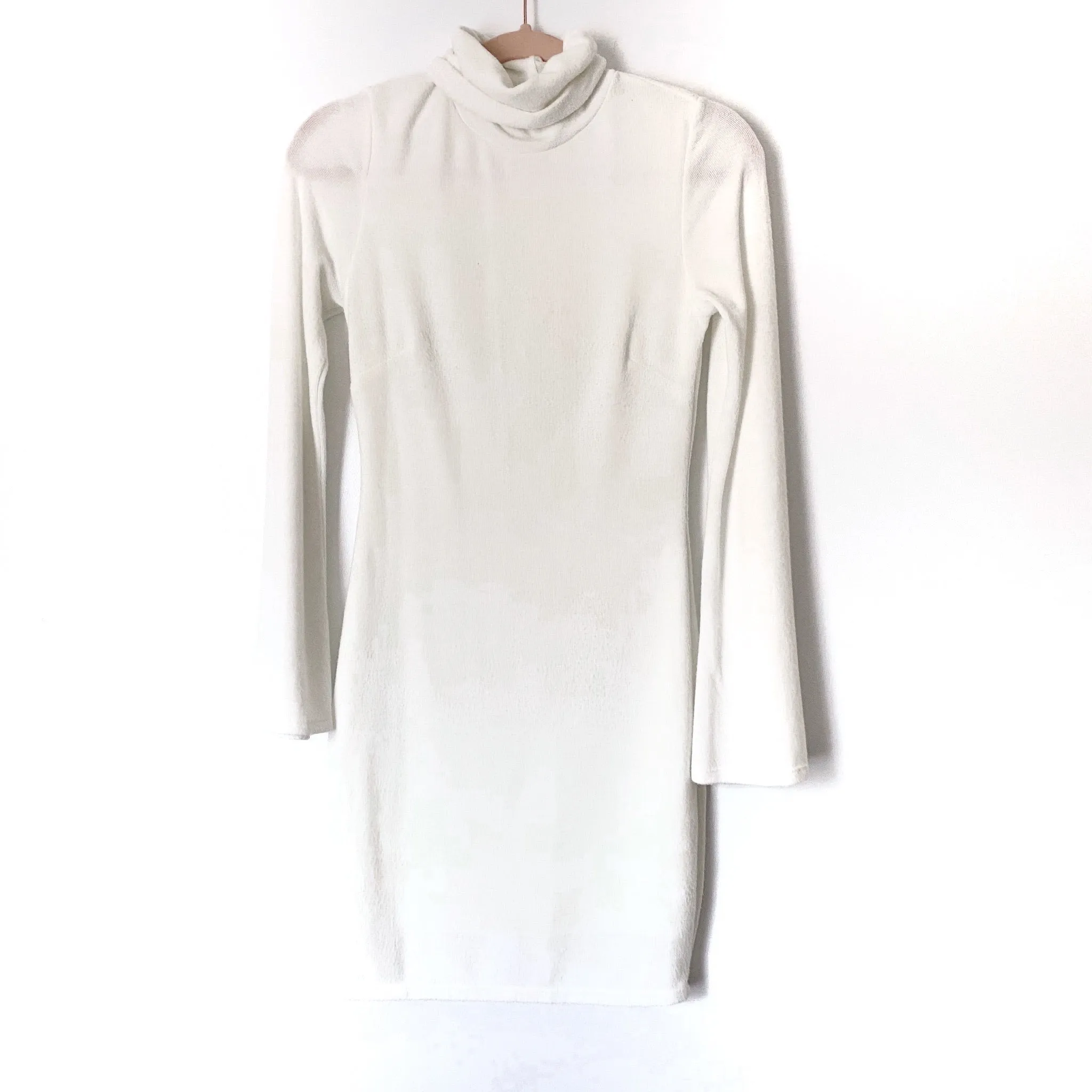 Blue Blush White Lined Turtleneck Bell Sleeve Sweater Dress- Size M