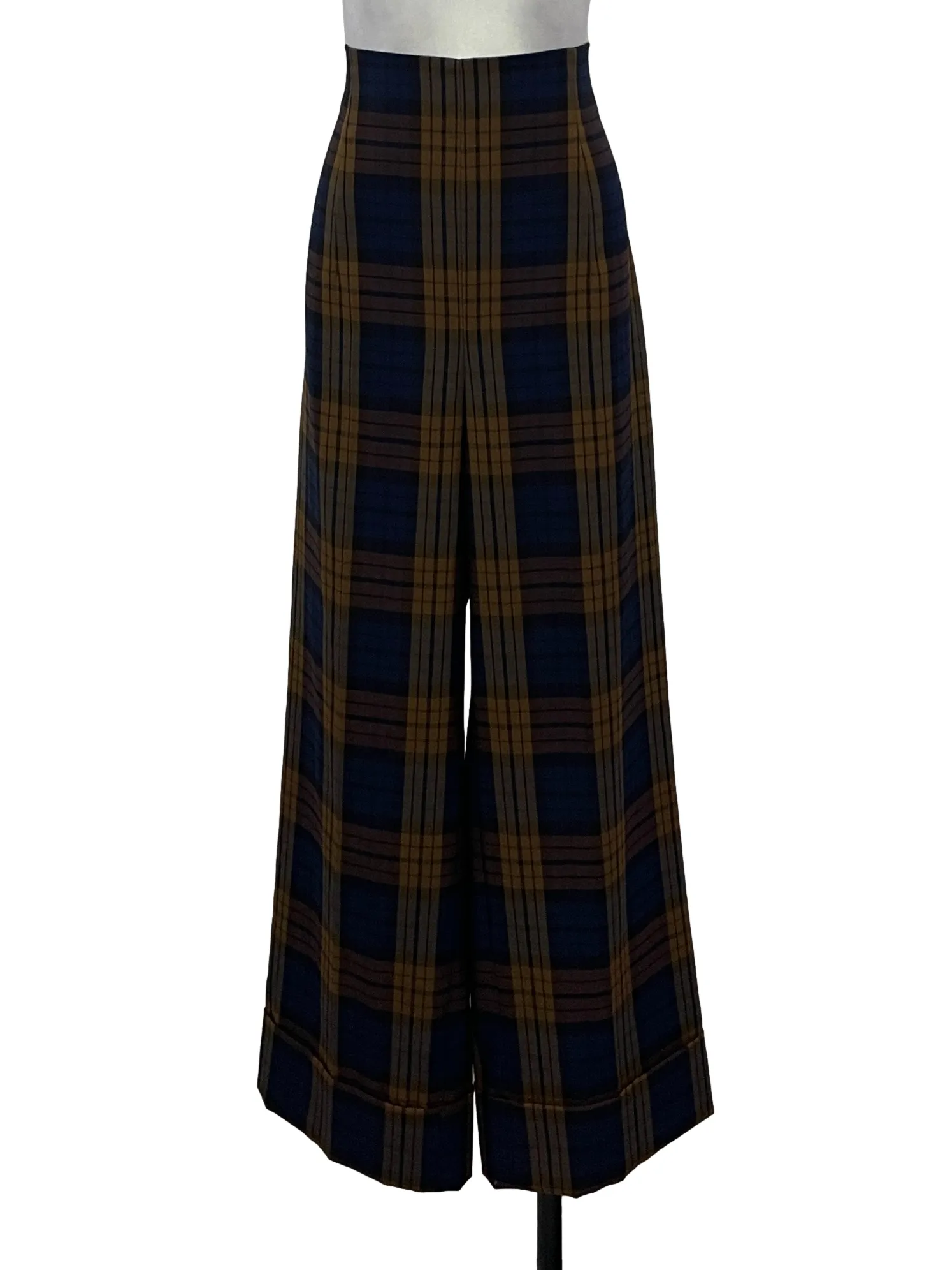 Blue Brown Highwaisted Plaid Pants