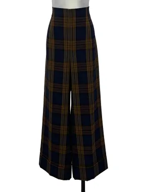 Blue Brown Highwaisted Plaid Pants