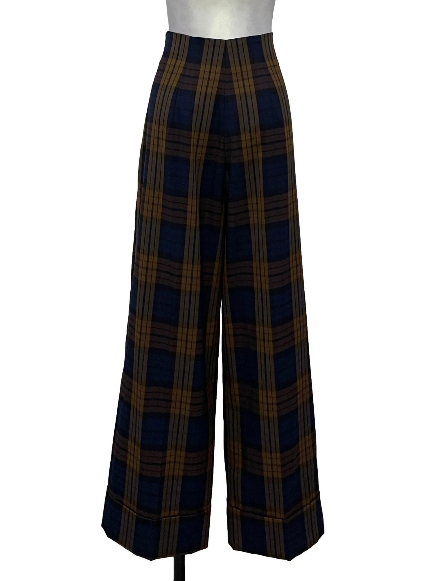 Blue Brown Highwaisted Plaid Pants