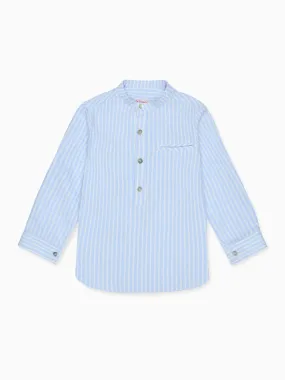 Blue Stripe Mateo Cotton Long Sleeve Boy Shirt