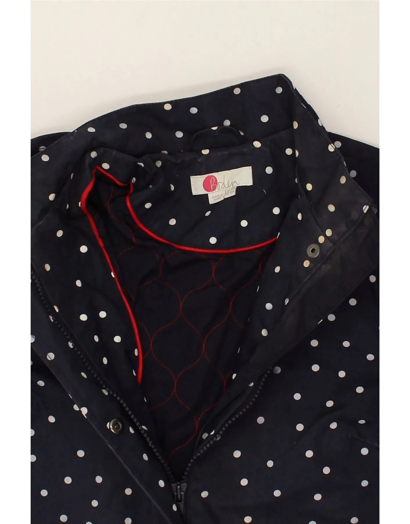 BODEN Womens Overcoat UK 14 Large Navy Blue Spotted Polyester