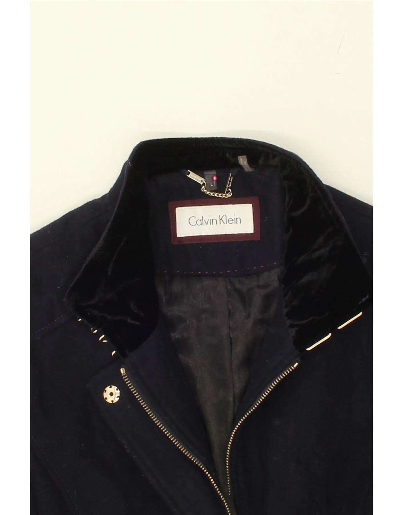 CALVIN KLEIN Womens Overcoat UK 14 Large Navy Blue Wool