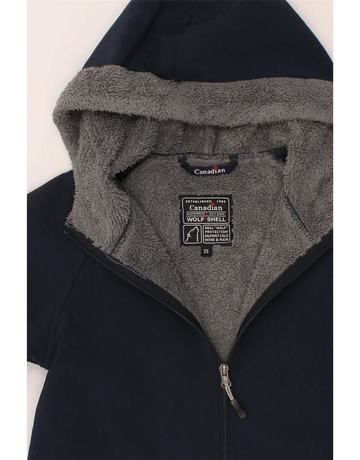 CANADIAN Womens Hooded Overcoat UK 6 XS Navy Blue Polyester