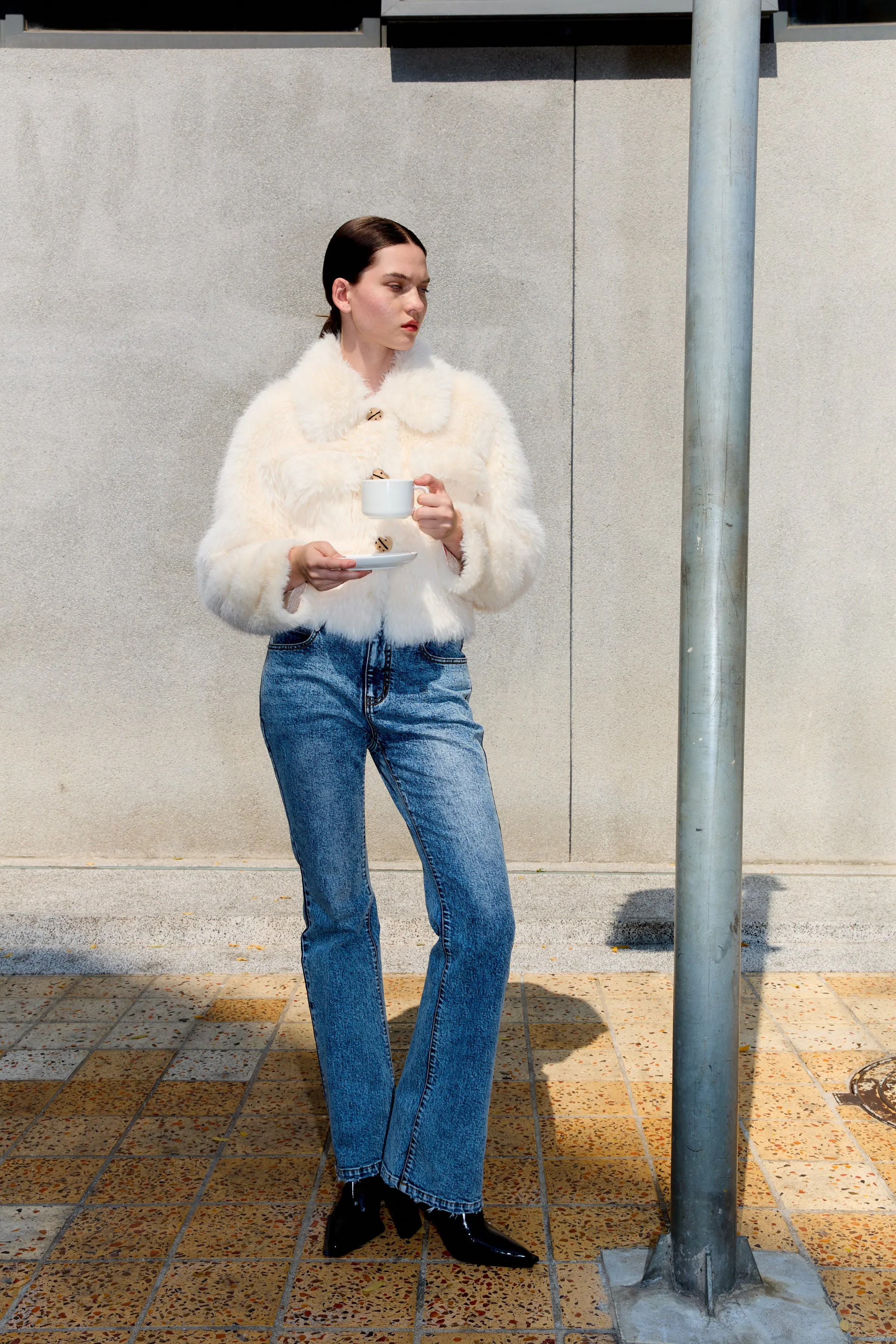 Cropped Teddy Jacket - White