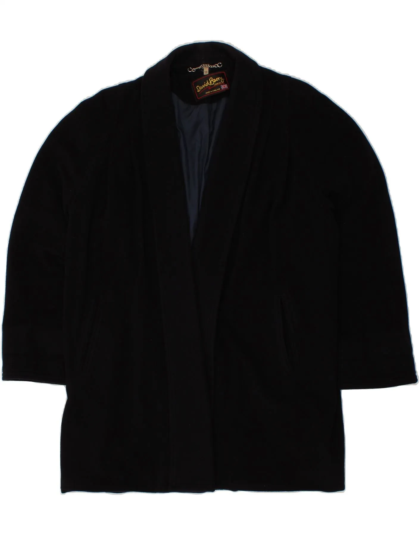 DAVID BARRY Womens Overcoat UK 14 Large Navy Blue Wool