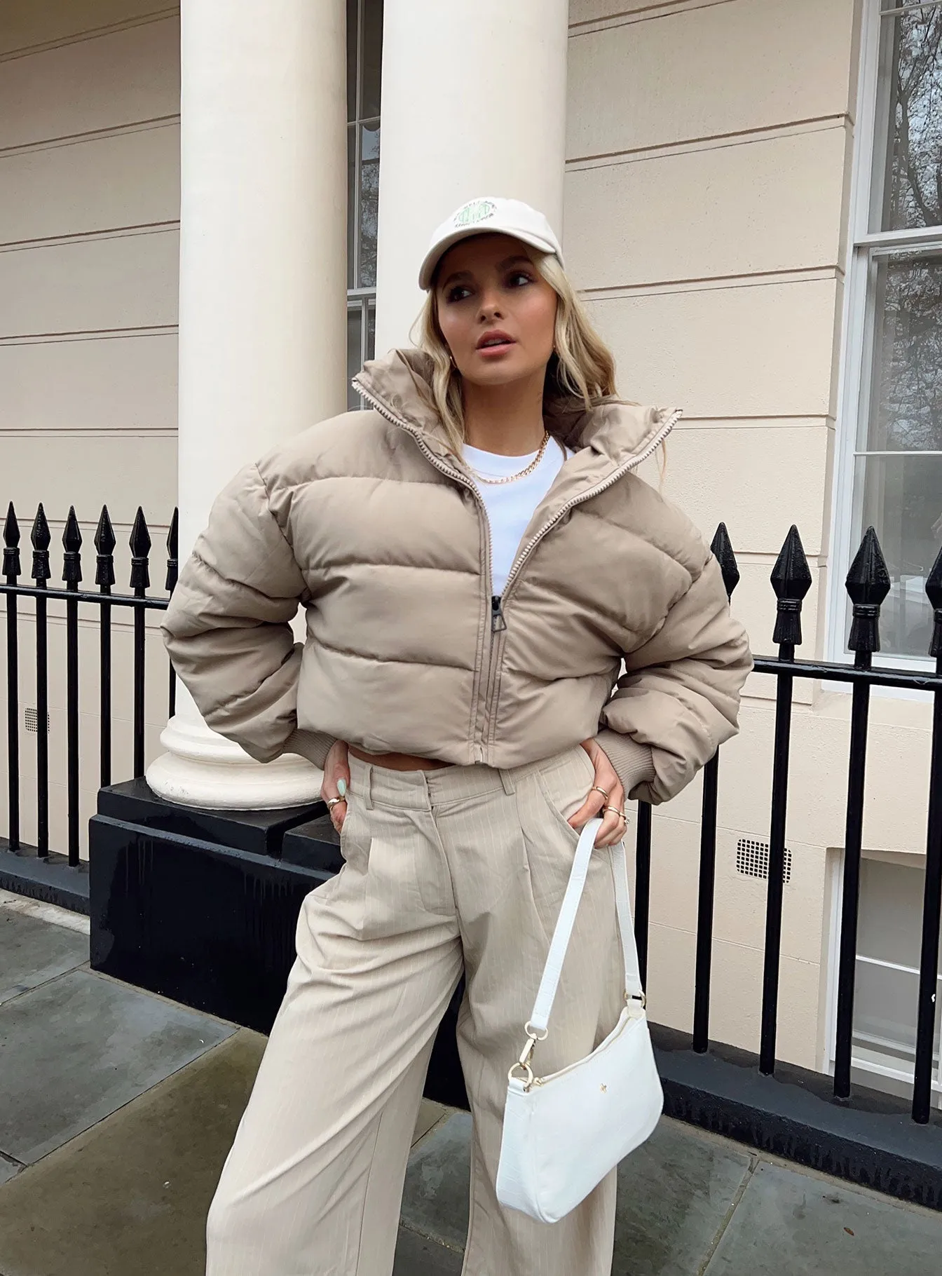Georgia Cropped Puffer Jacket Beige