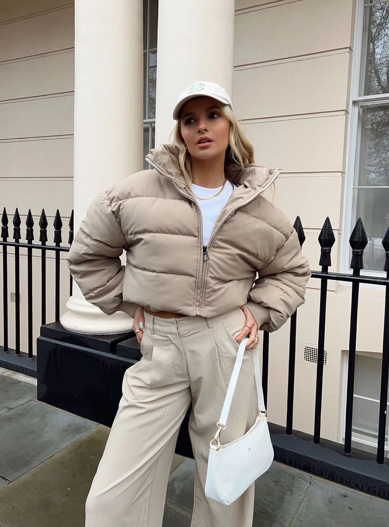 Georgia Cropped Puffer Jacket Beige