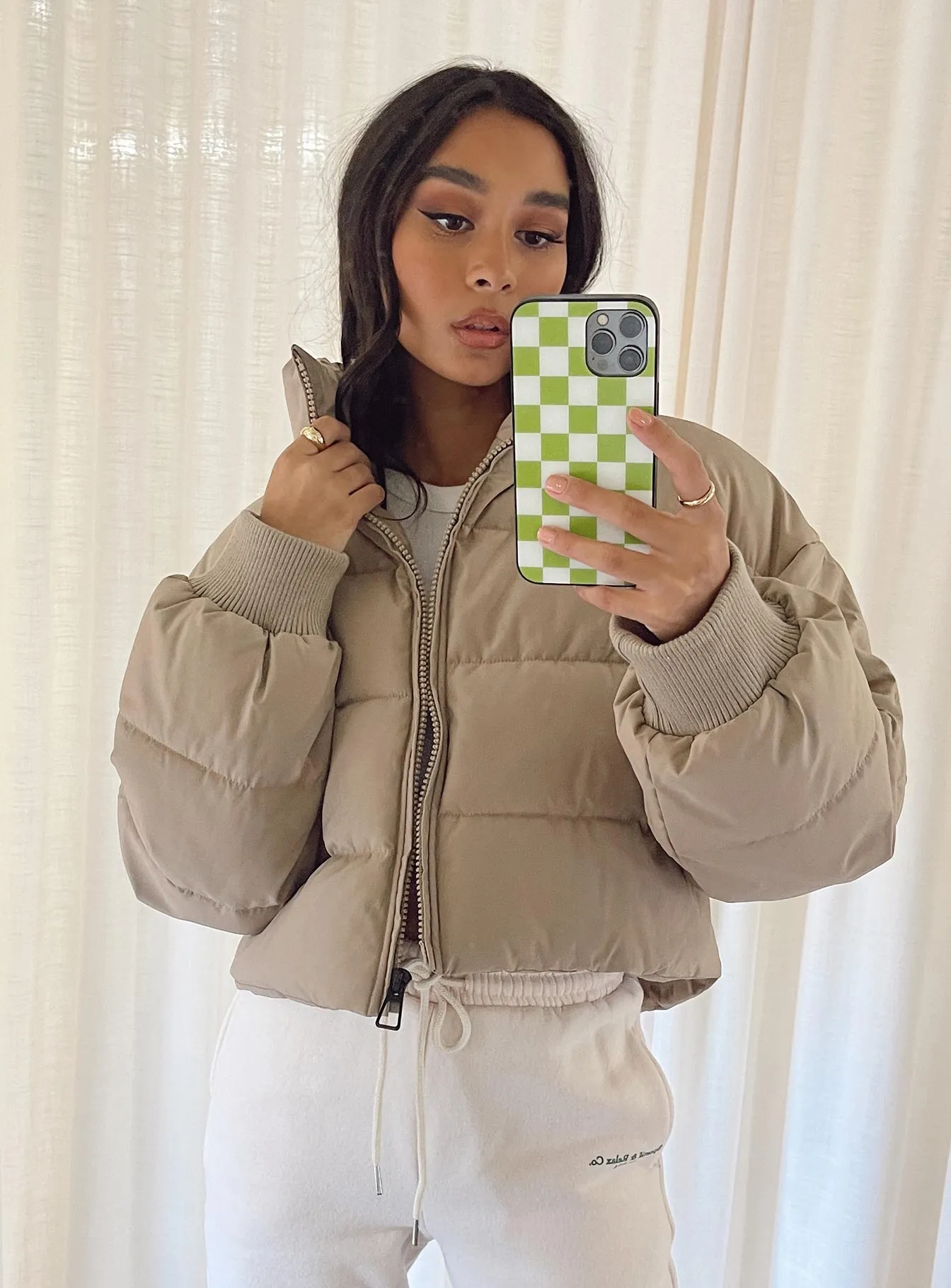 Georgia Cropped Puffer Jacket Beige