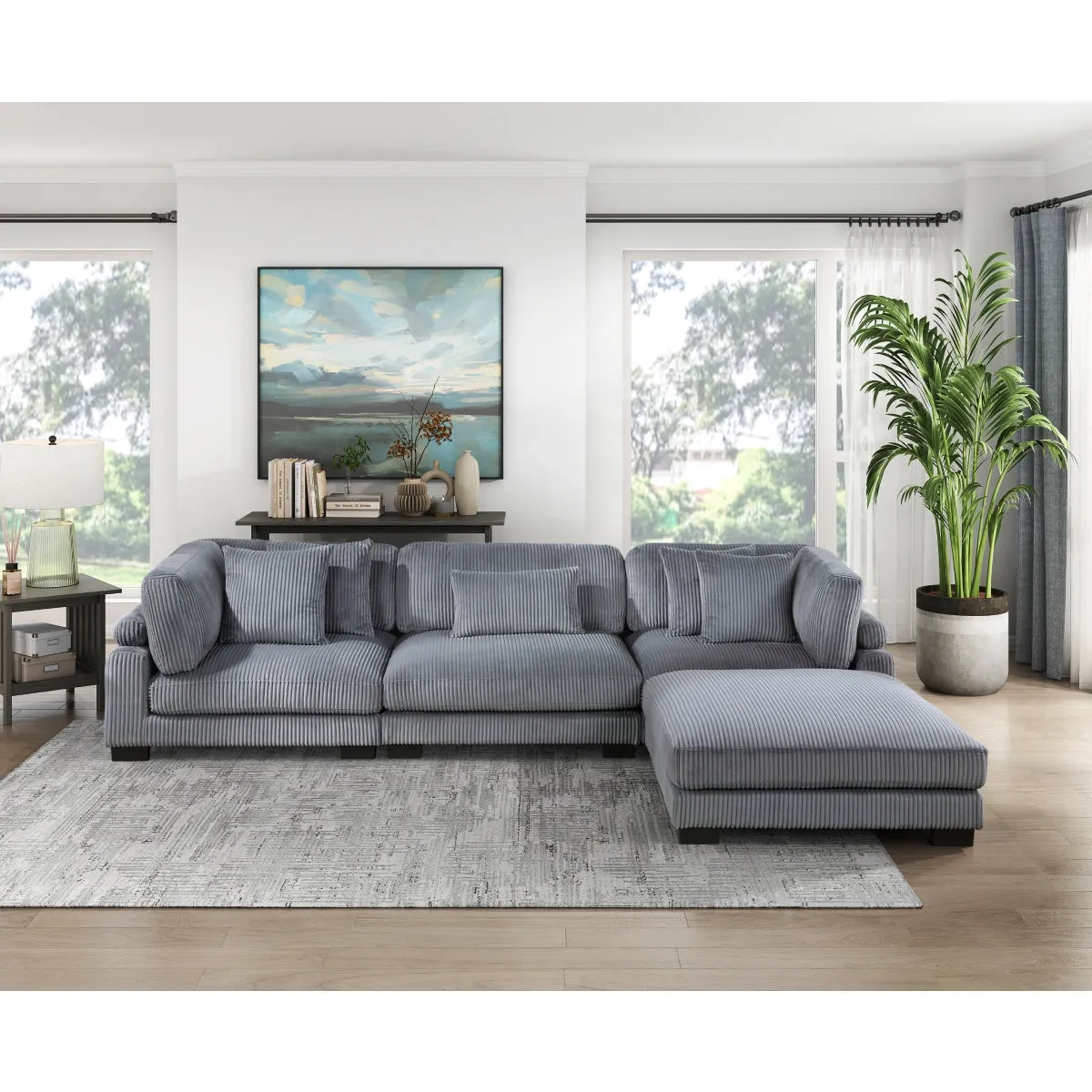 Gray Corduroy Armless Chair with Adjustable Back & Reversible Cushions