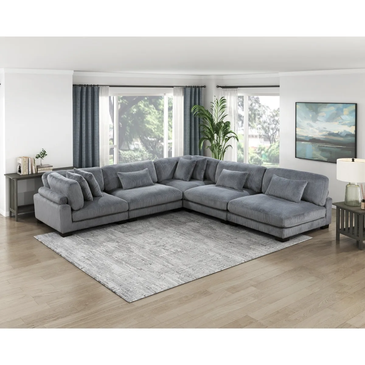 Gray Corduroy Armless Chair with Adjustable Back & Reversible Cushions