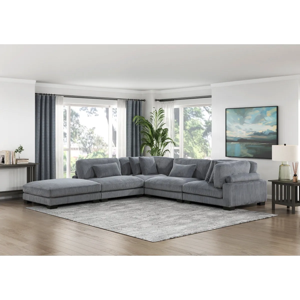 Gray Corduroy Armless Chair with Adjustable Back & Reversible Cushions