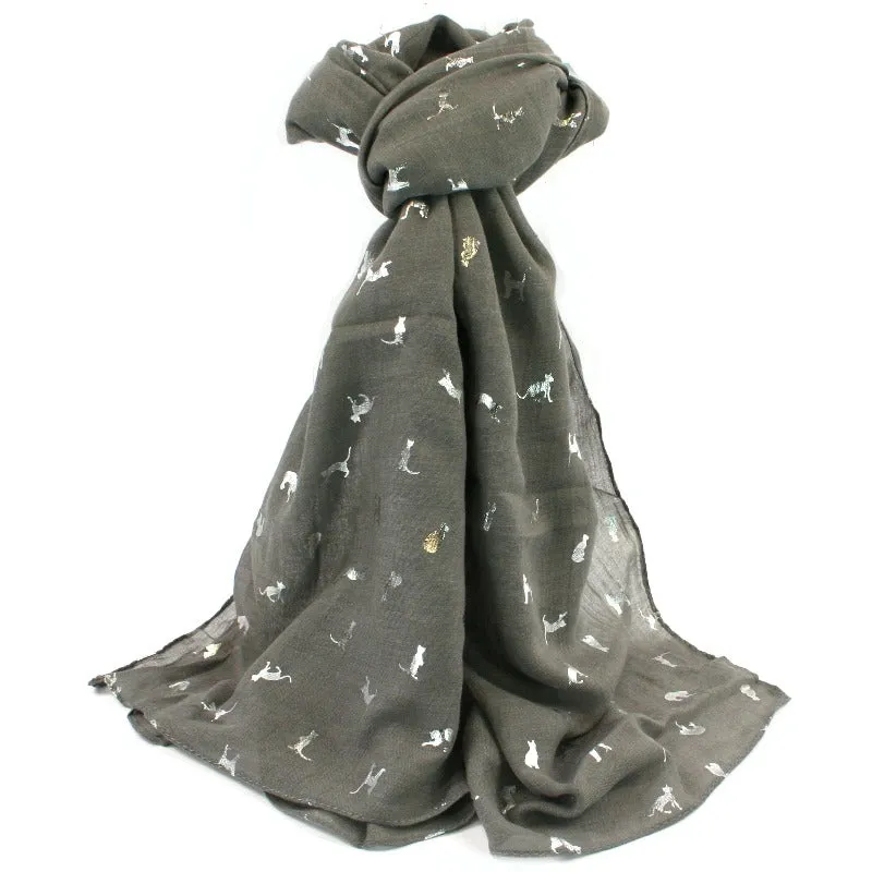 Grey Biccari Cat Foil Scarf