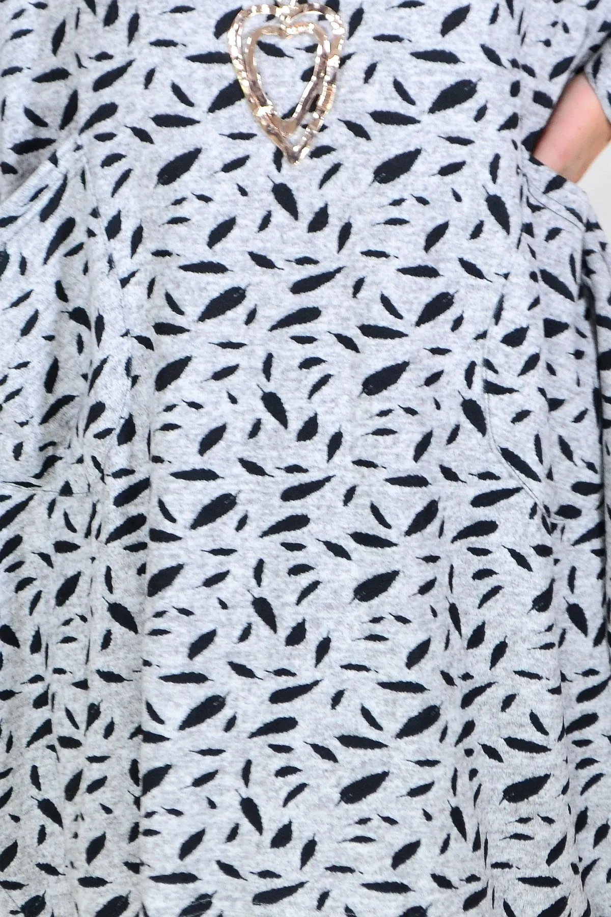 Grey Floating Leaf Knit Tunic Top