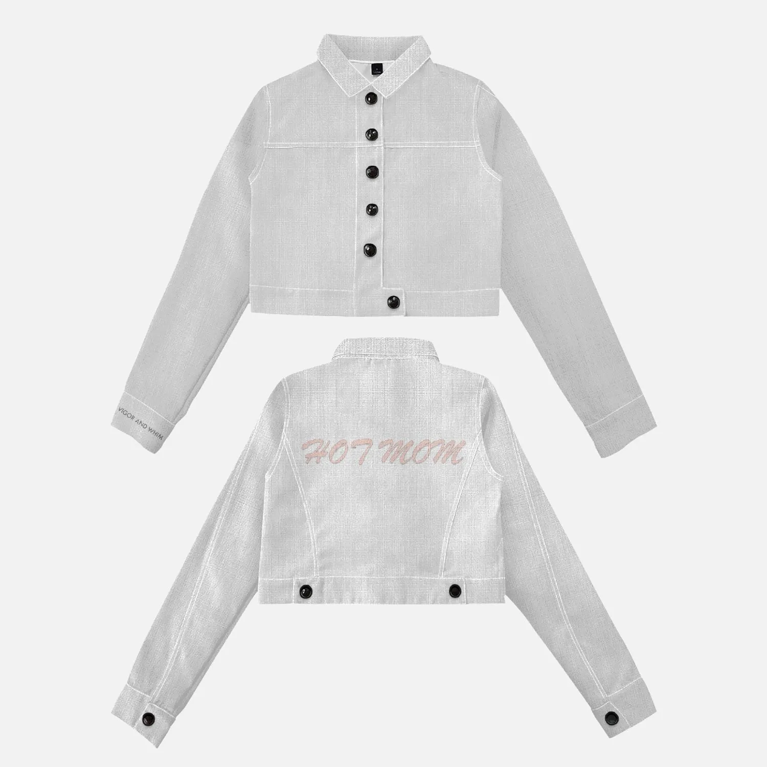 HOT MOM - High Rise Cropped Denim Jacket - White