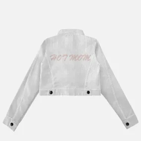 HOT MOM - High Rise Cropped Denim Jacket - White