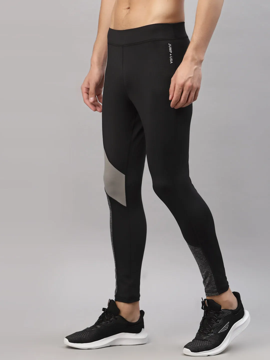 JUMP USA Men Black Dark.Anthra Rapid Dry-Fit Solid Training Tights