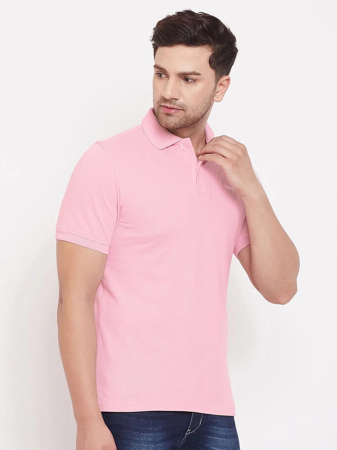 JUMP USA Men Solid Pink Polo T-shirt