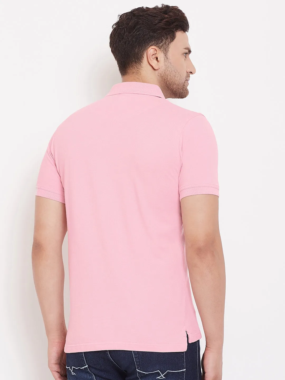 JUMP USA Men Solid Pink Polo T-shirt