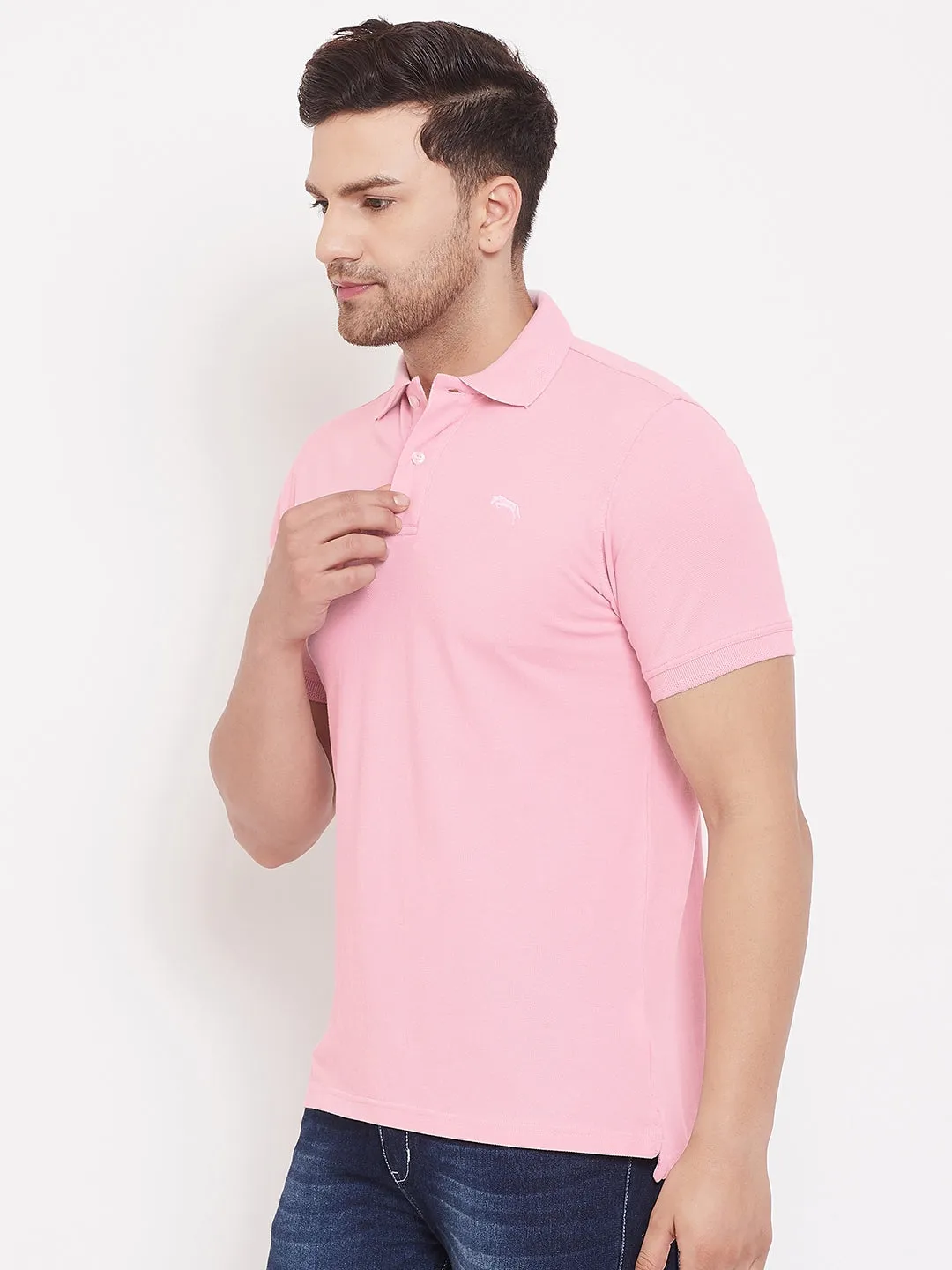 JUMP USA Men Solid Pink Polo T-shirt