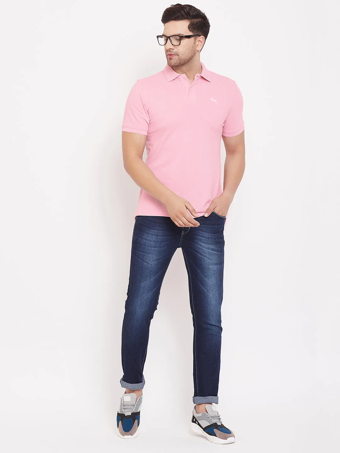 JUMP USA Men Solid Pink Polo T-shirt