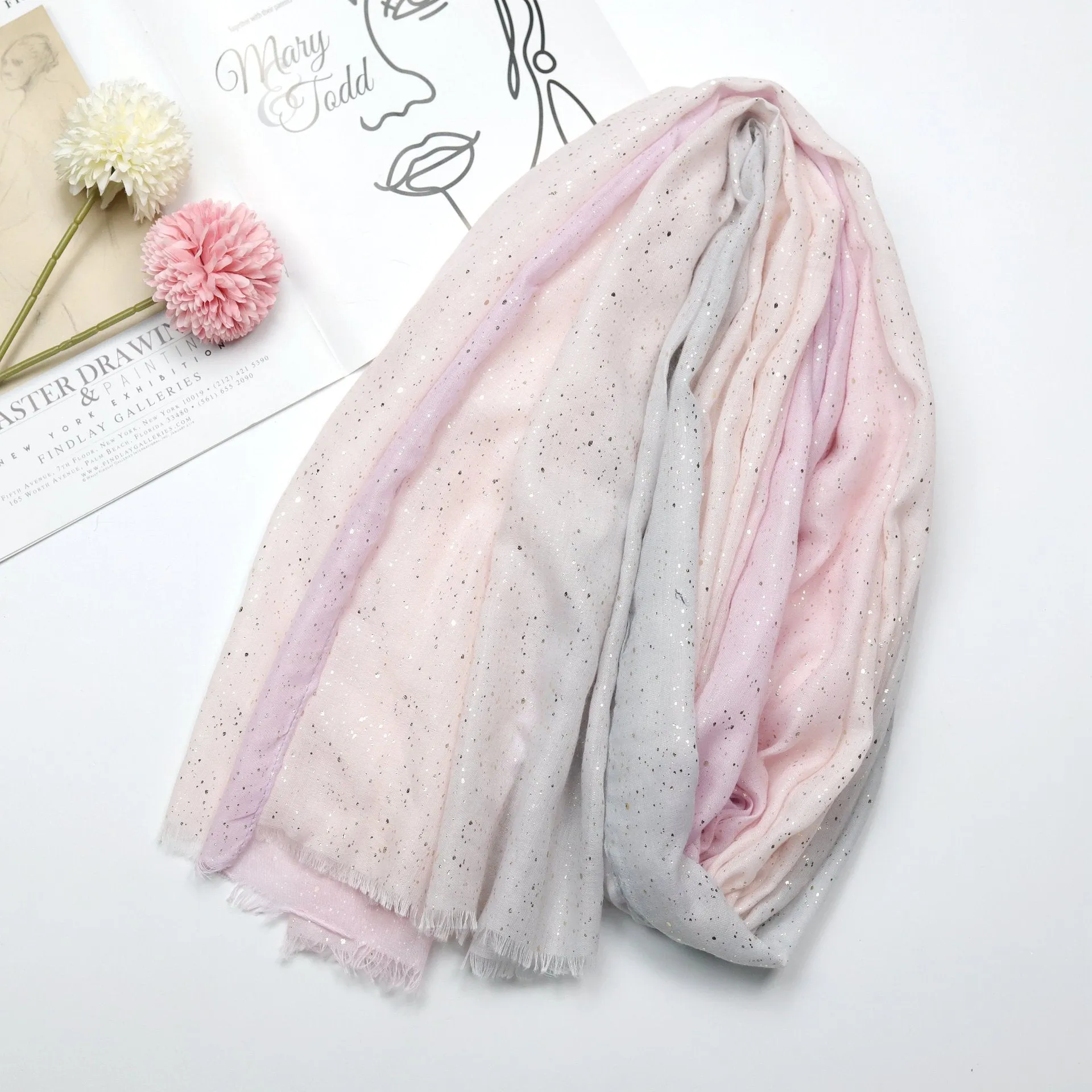 JY220128 Color gradient hot stamping hijab scarf