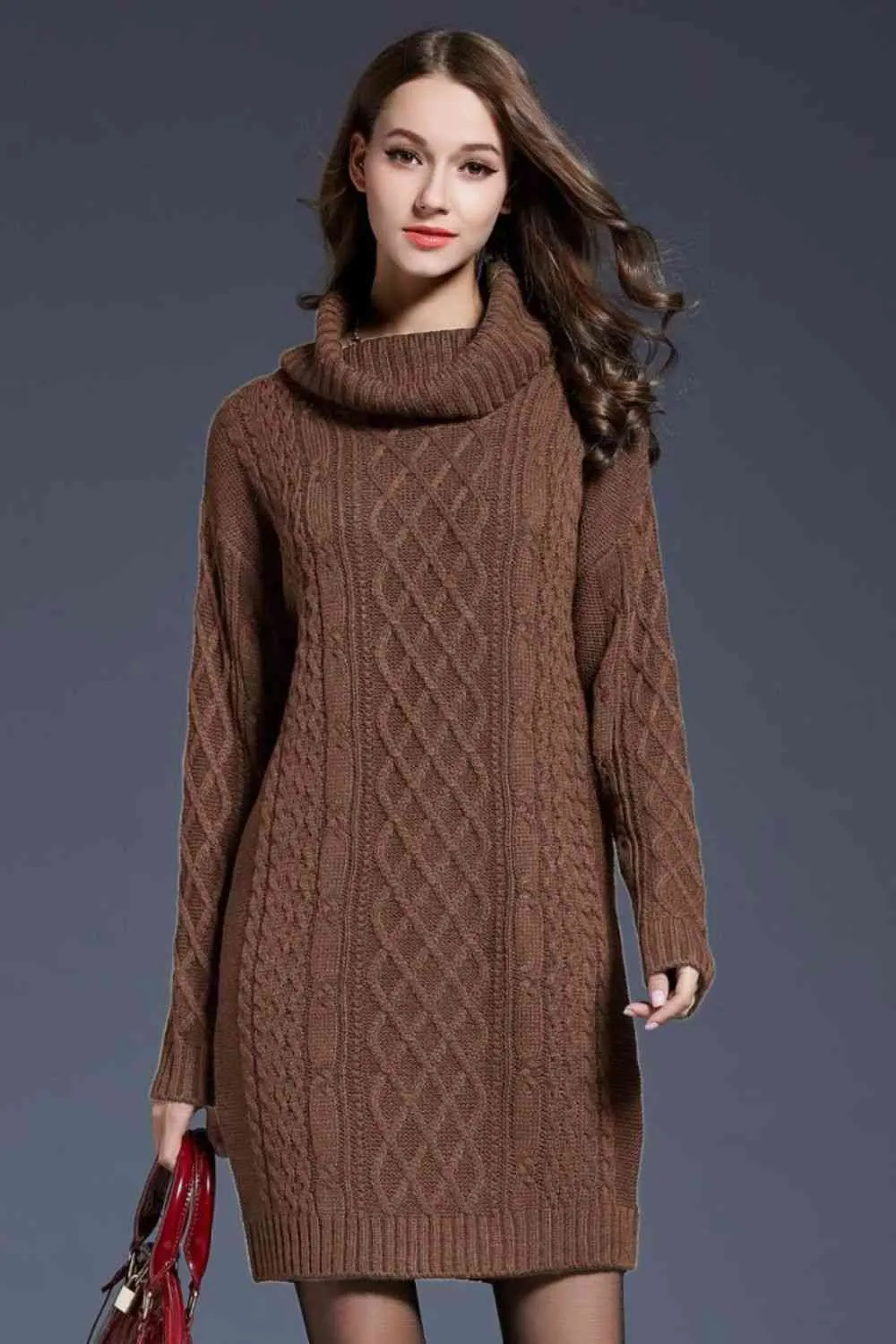 Knit Cowl Neck Sweater Dress