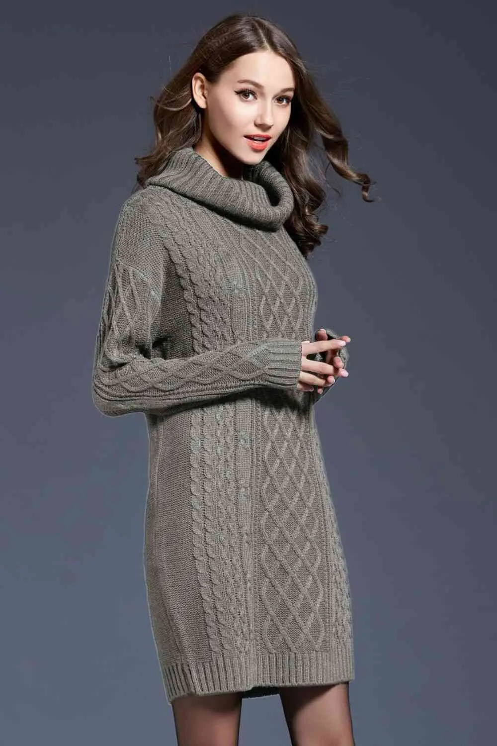 Knit Cowl Neck Sweater Dress