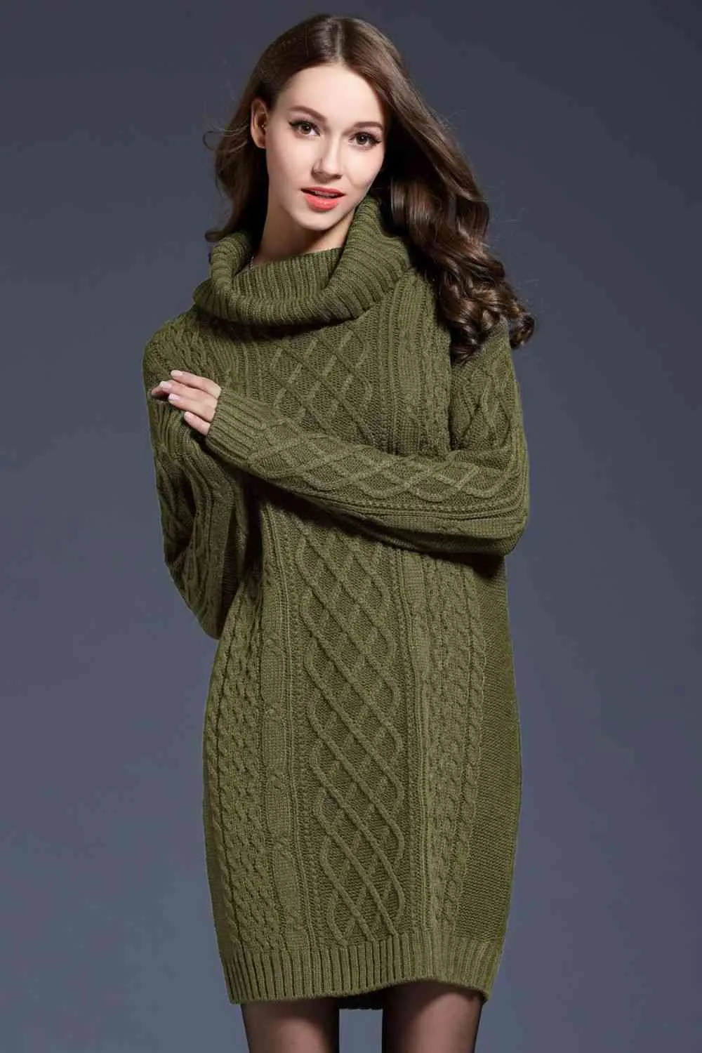 Knit Cowl Neck Sweater Dress