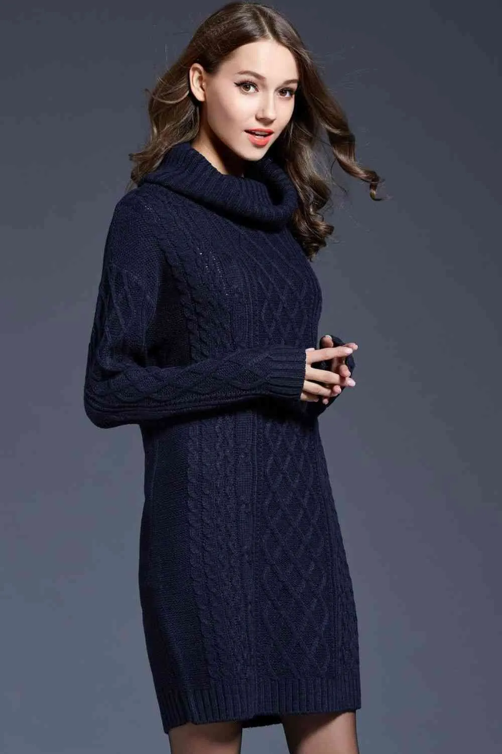 Knit Cowl Neck Sweater Dress