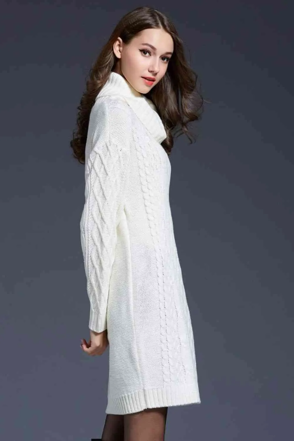 Knit Cowl Neck Sweater Dress