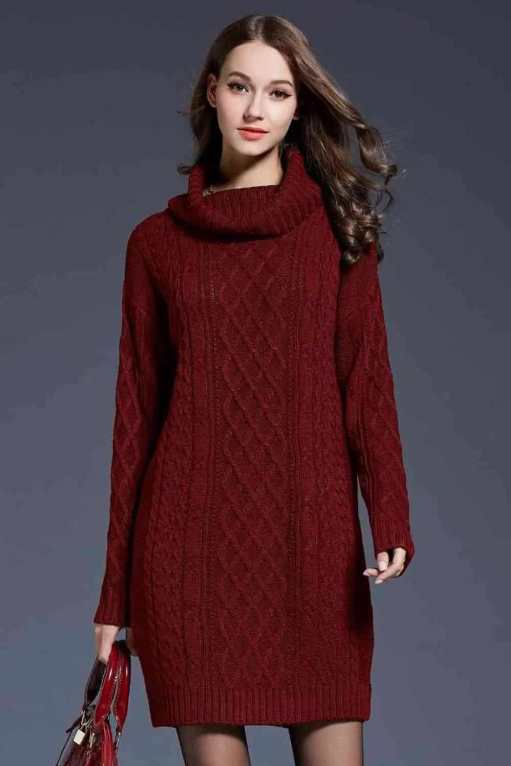Knit Cowl Neck Sweater Dress