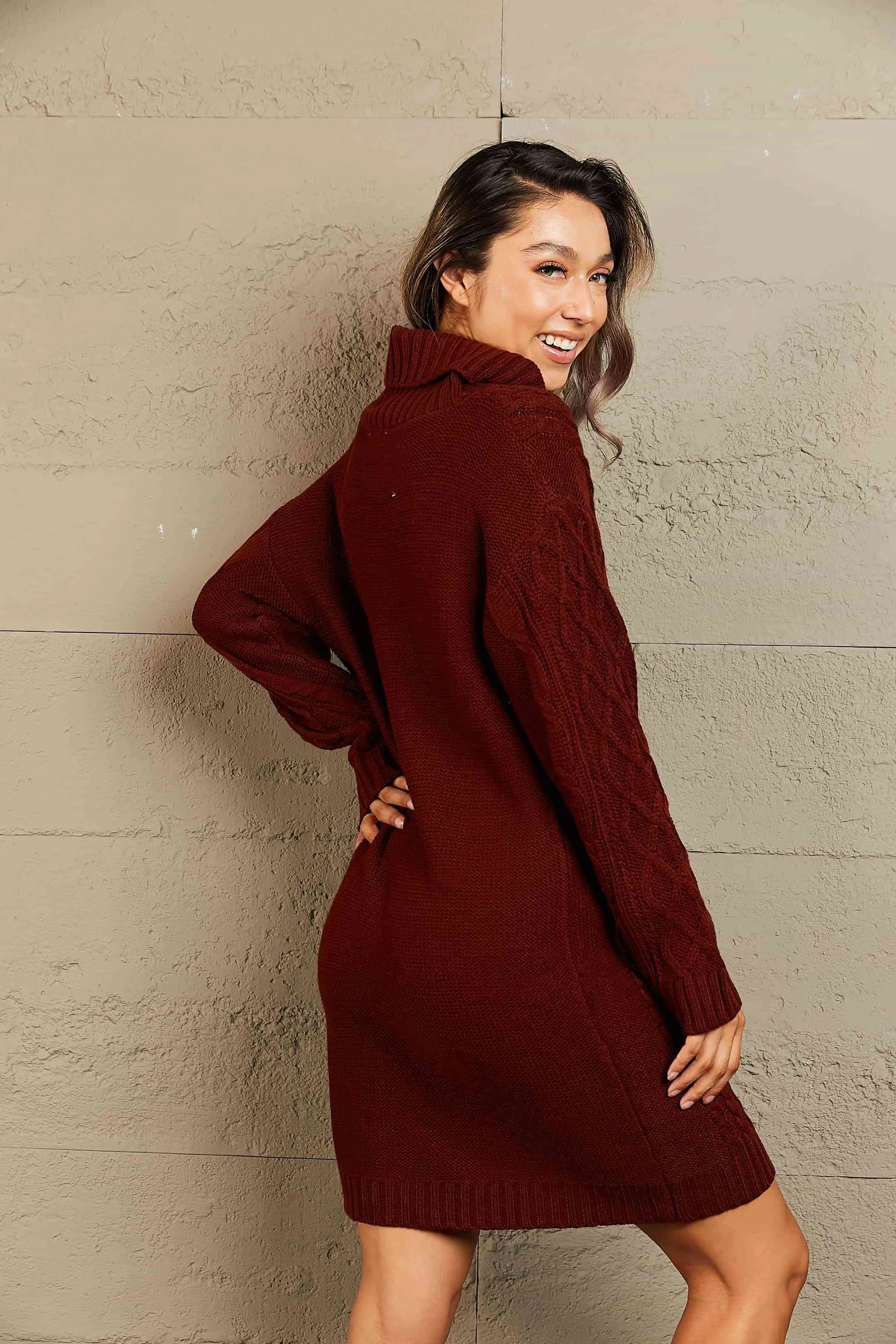 Knit Cowl Neck Sweater Dress