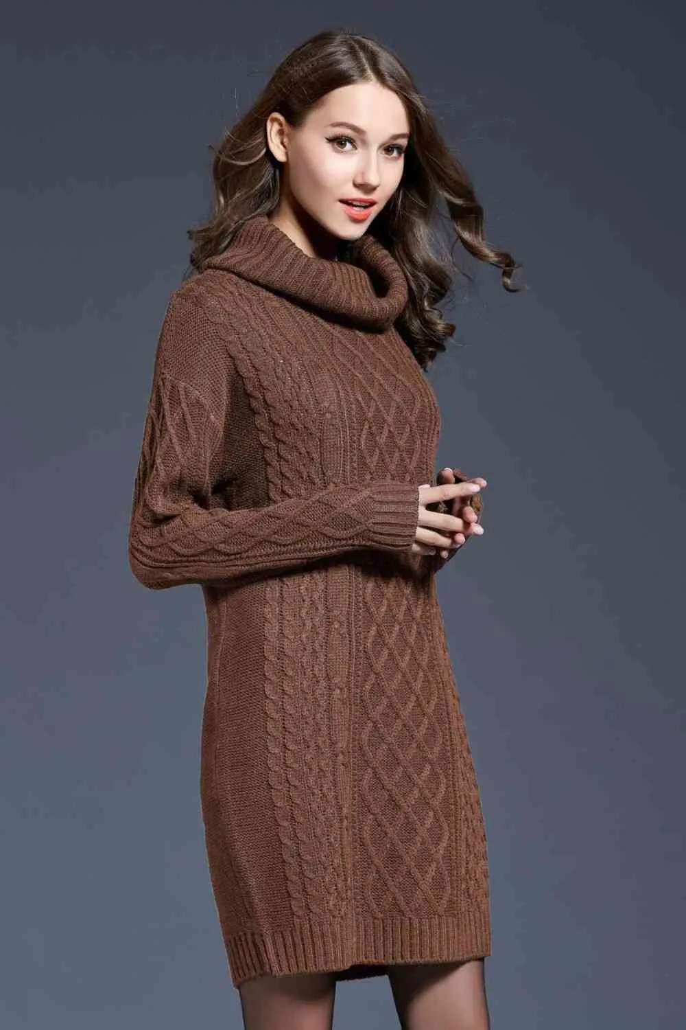 Knit Cowl Neck Sweater Dress