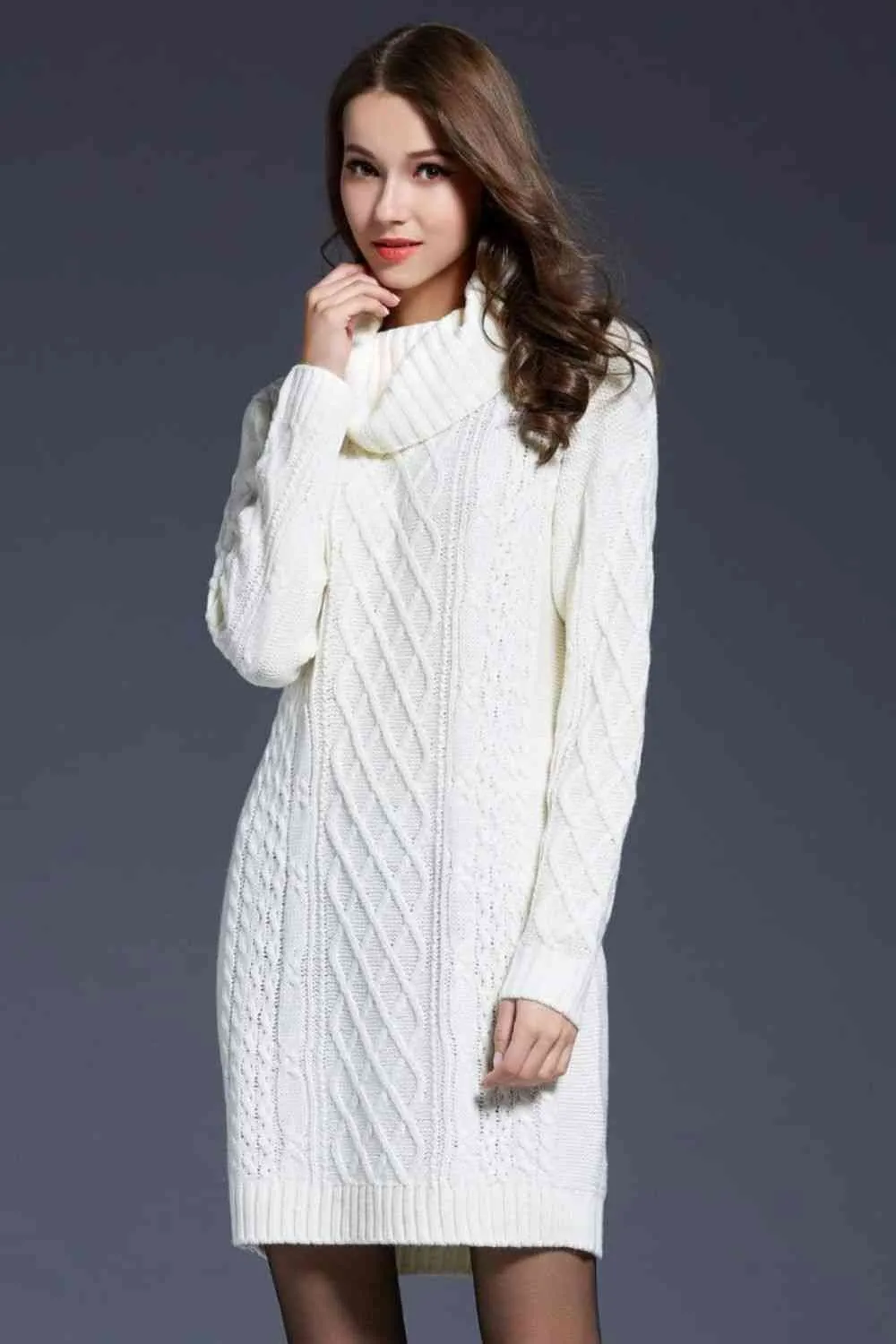 Knit Cowl Neck Sweater Dress