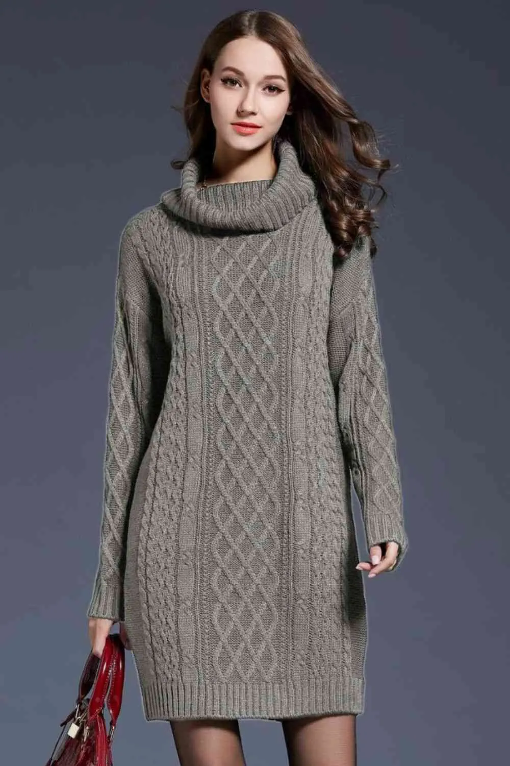 Knit Cowl Neck Sweater Dress