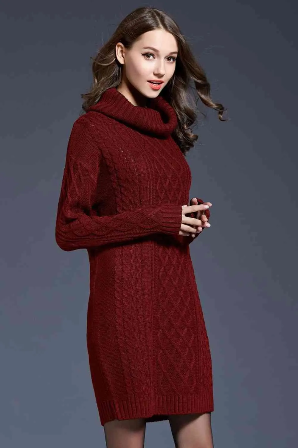 Knit Cowl Neck Sweater Dress
