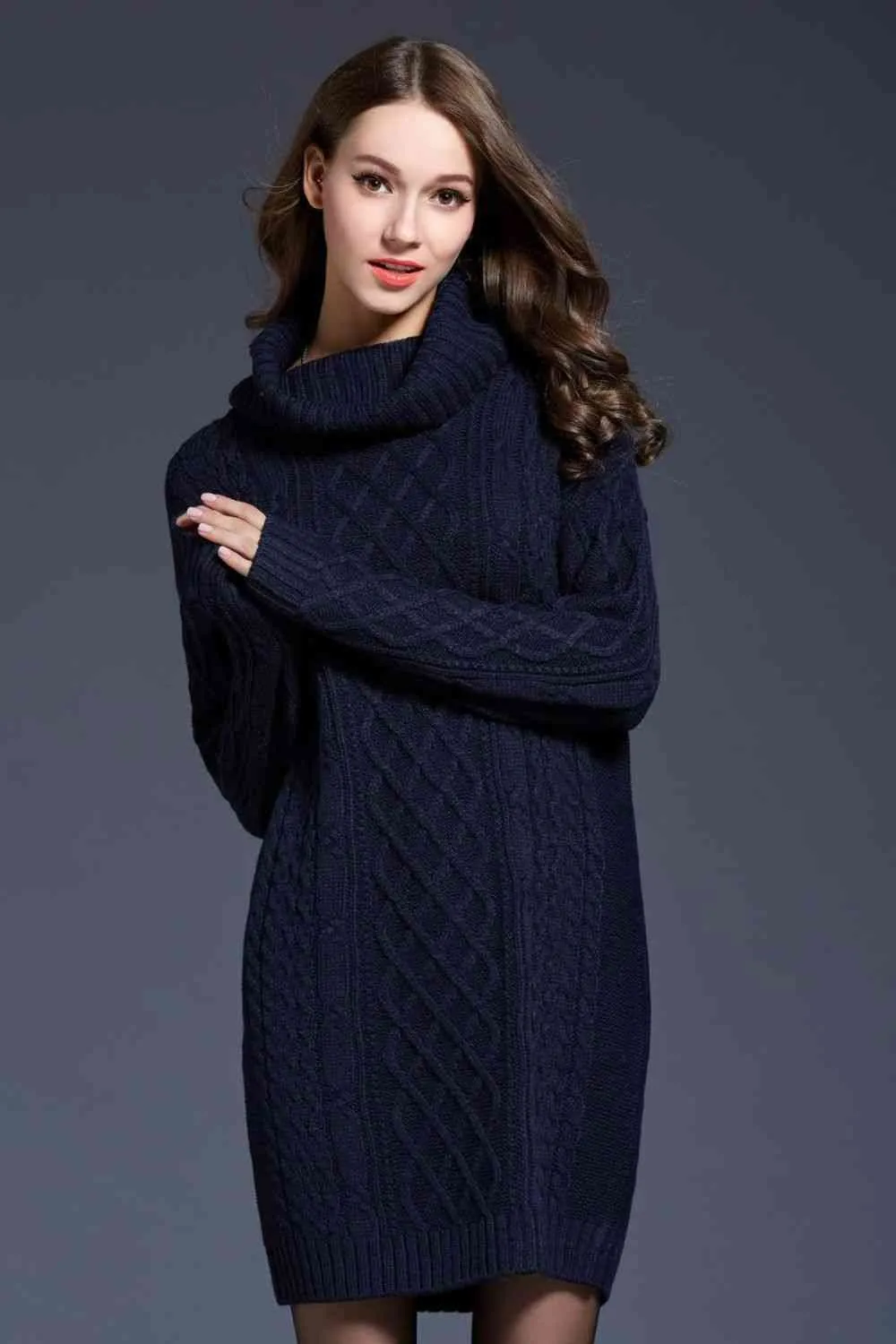 Knit Cowl Neck Sweater Dress