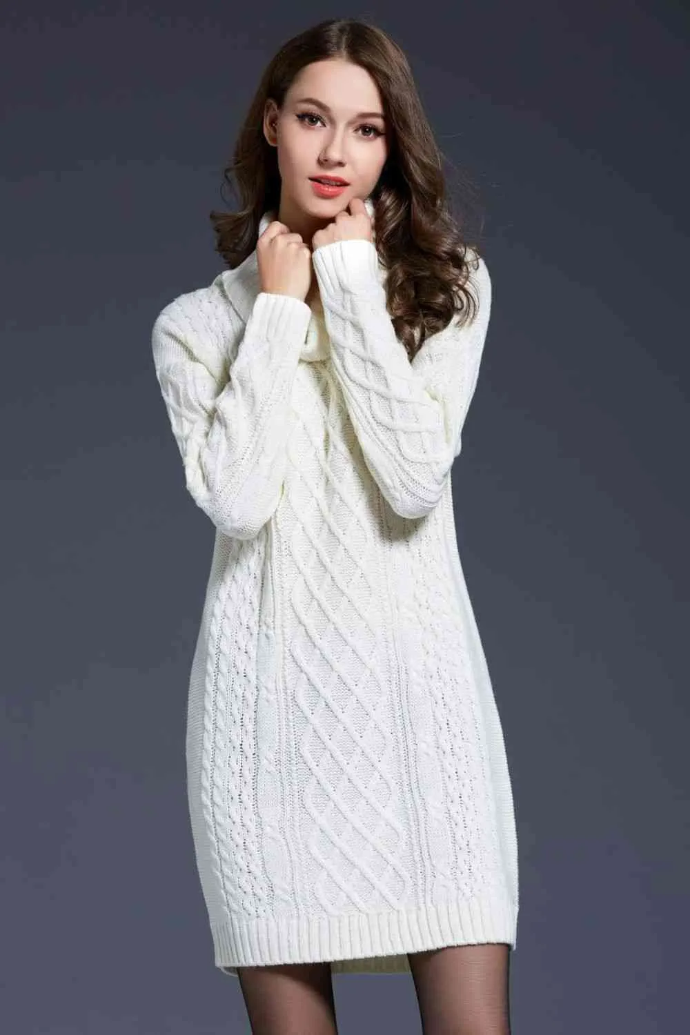 Knit Cowl Neck Sweater Dress