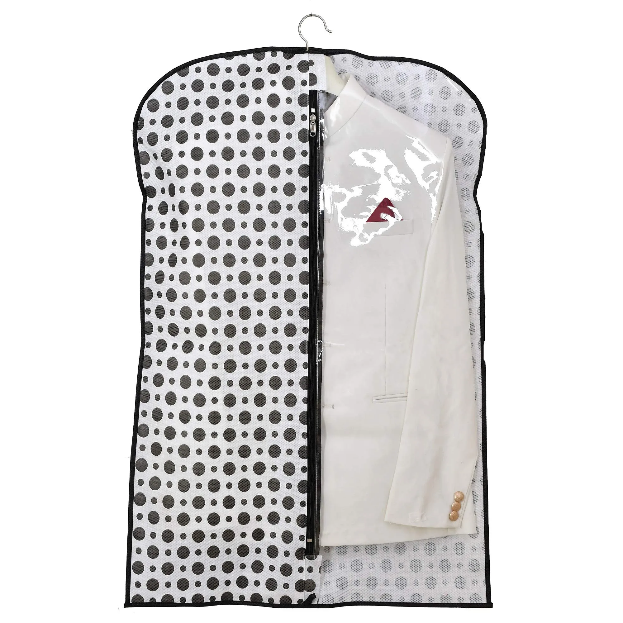 Kuber Industries Polka Dots Printed 8 Pieces Half Transparent Non Woven Men's Coat Blazer Cover (Black & White)-KUBMART879